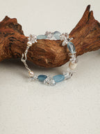 Aquamarine, Clear Quartz & Freshwater Pearl /Tranquility & Clarity/ "Glacial Azure"Bracelet
