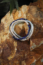 Aquamarine, Lapis Lazuli & Pearl/Confidence & Wisdom & Femininity/"Sunny Isle Silver Song" Triple Wrap Bracelet