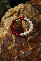 Natural Freshwater Pearl & Red Bamboo Coral /Serenity & Femininity /"Red Tide" Bracelet/Christmas Picks