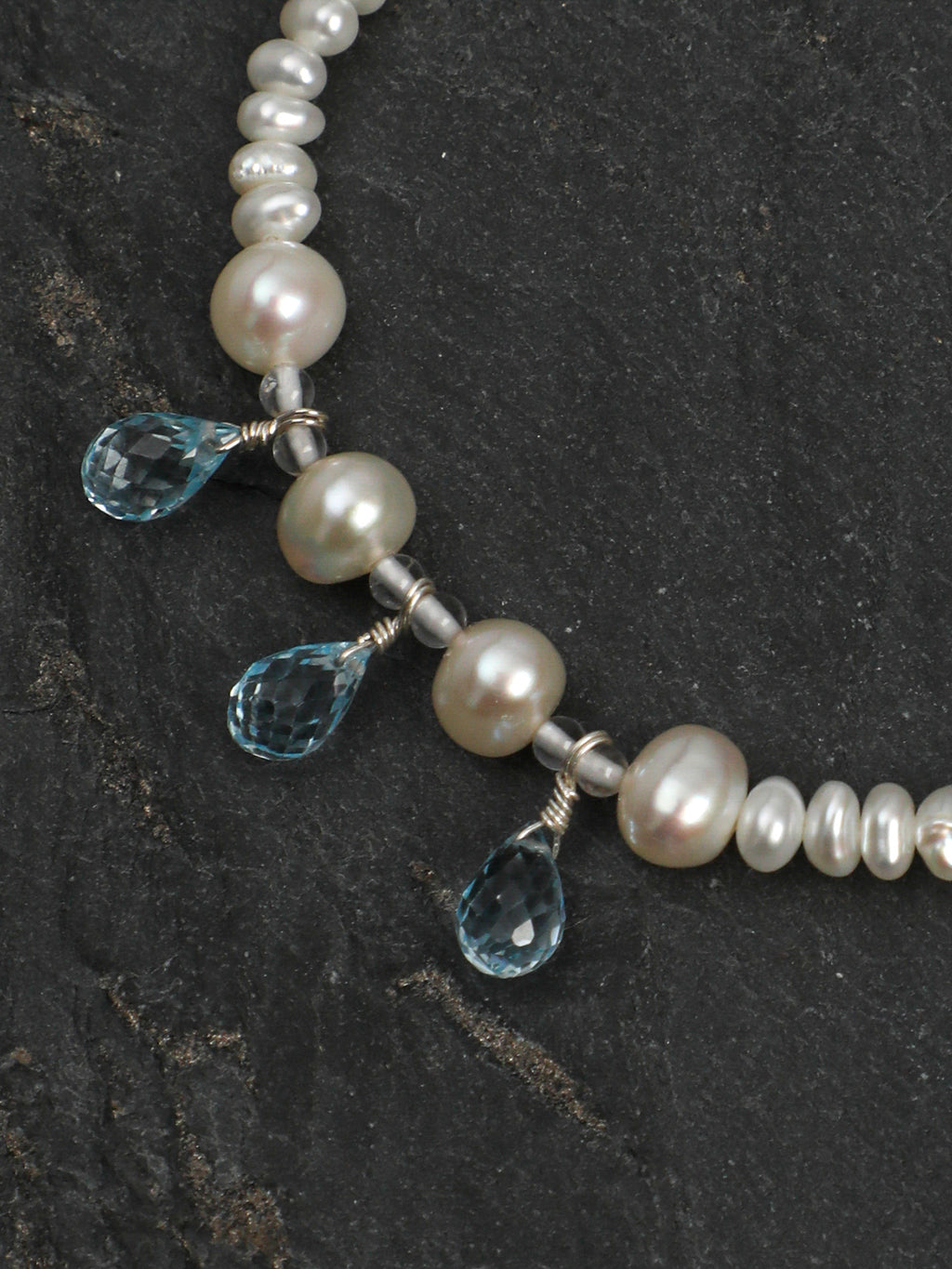 Faceted Blue Topaz Dangles & Freshwater Pearl /Emotional Healing & Clarity/ "Tears of the Sea" Bracelet