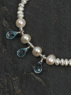 Faceted Blue Topaz Dangles & Freshwater Pearl /Emotional Healing & Clarity/ "Tears of the Sea" Bracelet