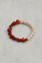 Natural Freshwater Pearl & Red Bamboo Coral /Serenity & Femininity /"Red Tide" Bracelet/Christmas Picks