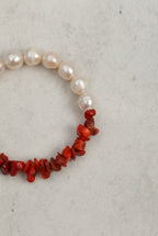 Natural Freshwater Pearl & Red Bamboo Coral /Serenity & Femininity /"Red Tide" Bracelet/Christmas Picks