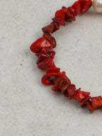 Natural Freshwater Pearl & Red Bamboo Coral /Serenity & Femininity /"Red Tide" Bracelet/Christmas Picks