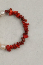 Natural Freshwater Pearl & Red Bamboo Coral /Serenity & Femininity /"Red Tide" Bracelet/Christmas Picks