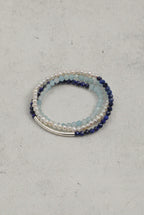 Aquamarine, Lapis Lazuli & Pearl/Confidence & Wisdom & Femininity/"Sunny Isle Silver Song" Triple Wrap Bracelet