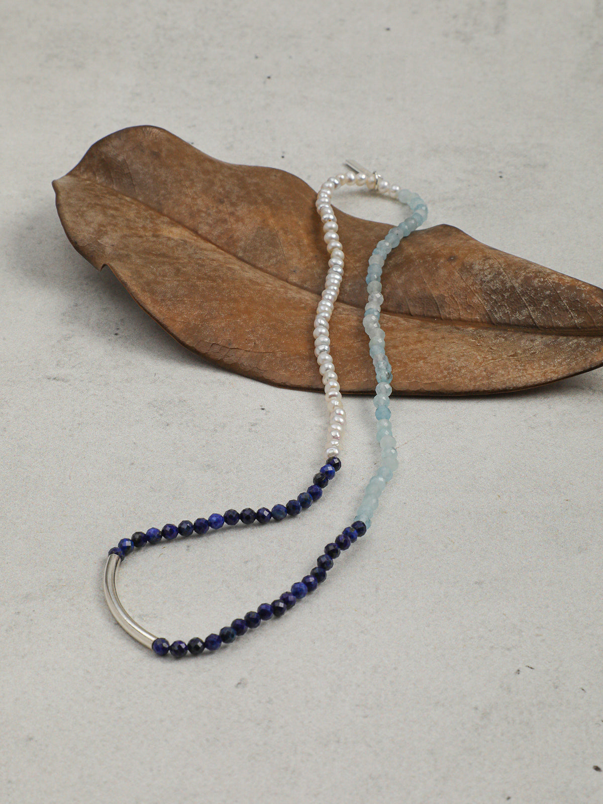 Aquamarine, Lapis Lazuli & Pearl/Confidence & Wisdom & Femininity/"Sunny Isle Silver Song" Triple Wrap Bracelet