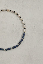 Lapis Lazuli, Black Tourmaline & Pearl/Wisdom & Protection & Femininity/"Lunar Shield" Double Wrap Bracelet