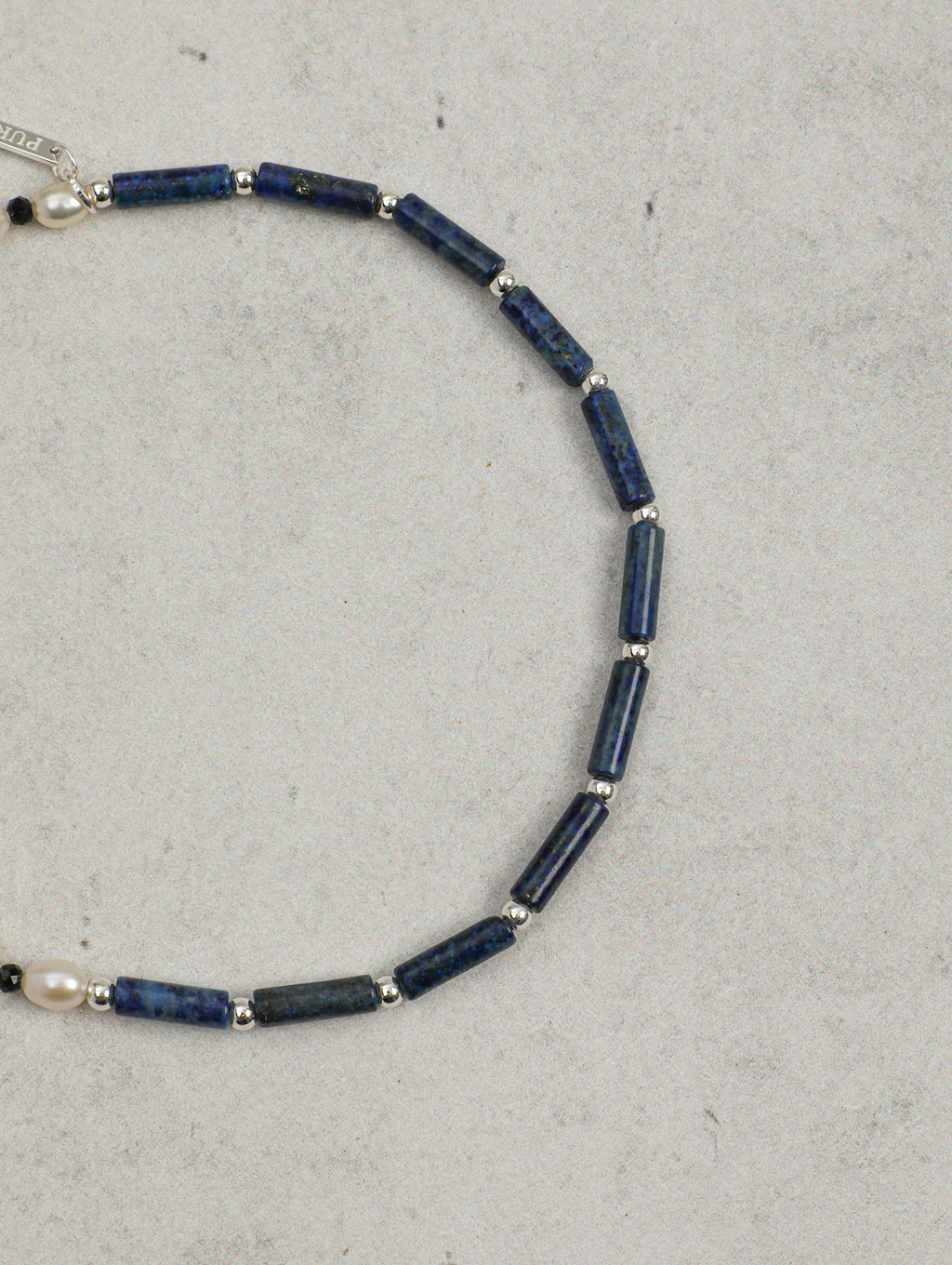 Lapis Lazuli, Black Tourmaline & Pearl/Wisdom & Protection & Femininity/"Lunar Shield" Double Wrap Bracelet