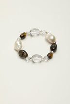 Tiger's Eye, Smoky Quartz & Baroque Pearl /Courage & Grounded Abundance/ "Amber Ripple" Bracelet