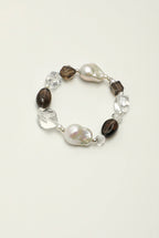 Smoky Quartz, Large Baroque Pearl & Clear Quartz /Grounding & Serenity/ "Inky Ripple" Bracelet
