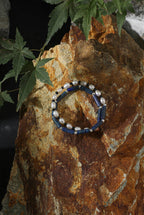Lapis Lazuli, Black Tourmaline & Pearl/Wisdom & Protection & Femininity/"Lunar Shield" Double Wrap Bracelet