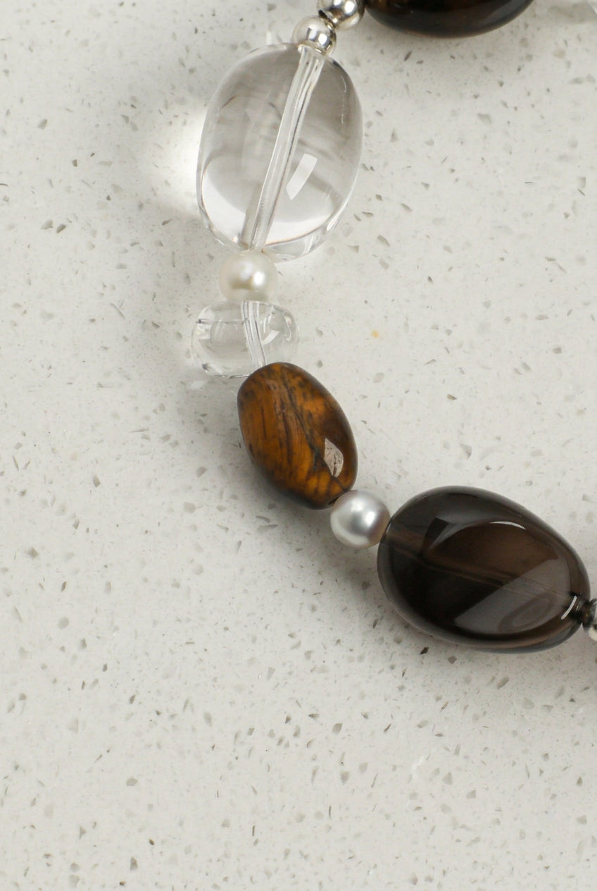 Tiger's Eye, Smoky Quartz & Baroque Pearl /Courage & Grounded Abundance/ "Amber Ripple" Bracelet