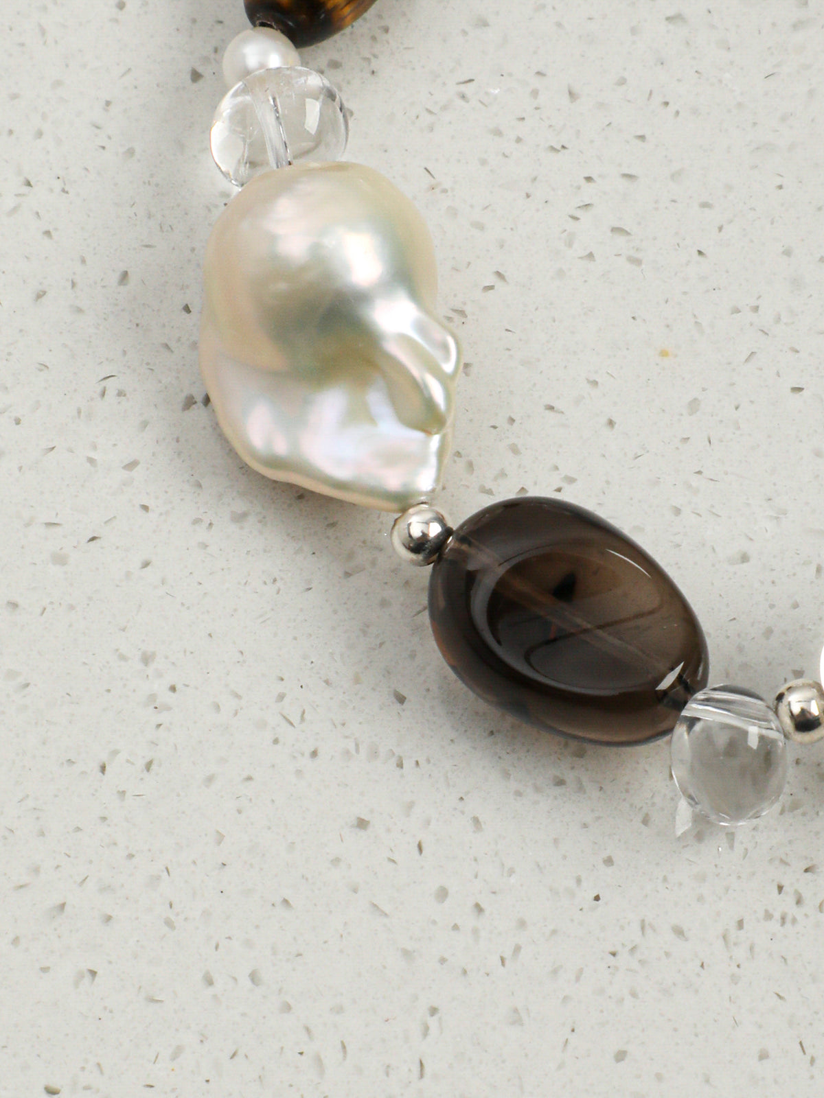 Tiger's Eye, Smoky Quartz & Baroque Pearl /Courage & Grounded Abundance/ "Amber Ripple" Bracelet