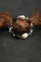 Tiger's Eye, Smoky Quartz & Baroque Pearl /Courage & Grounded Abundance/ "Amber Ripple" Bracelet