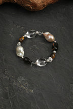 Tiger's Eye, Smoky Quartz & Baroque Pearl /Courage & Grounded Abundance/ "Amber Ripple" Bracelet