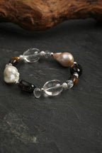 Tiger's Eye, Smoky Quartz & Baroque Pearl /Courage & Grounded Abundance/ "Amber Ripple" Bracelet