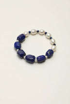 Faceted Lapis Lazuli & Freshwater Pearl /Wisdom & Inner Truth/ "Indigo Ripple" Bracelet