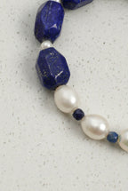 Faceted Lapis Lazuli & Freshwater Pearl /Wisdom & Inner Truth/ "Indigo Ripple" Bracelet