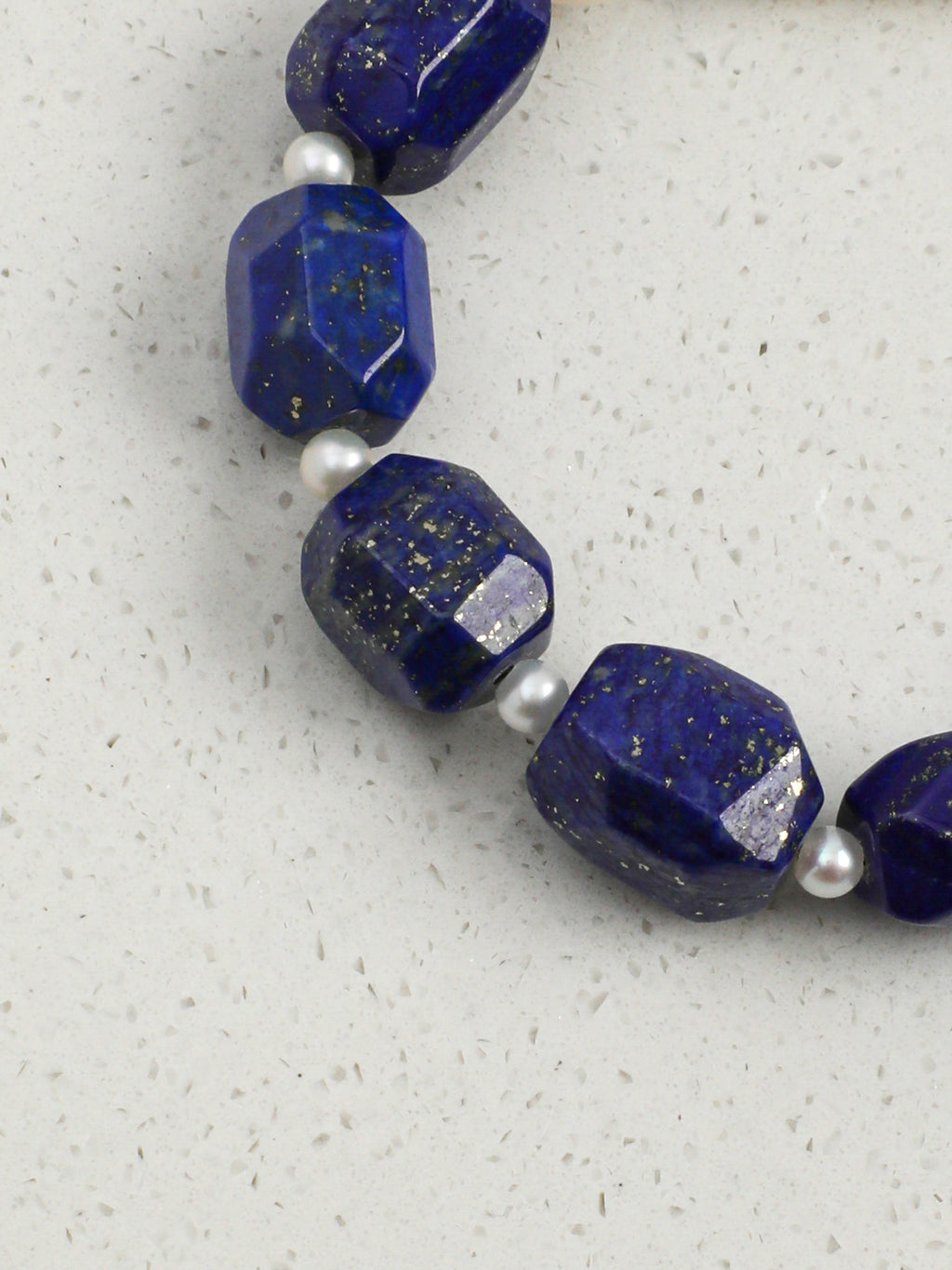 Faceted Lapis Lazuli & Freshwater Pearl /Wisdom & Inner Truth/ "Indigo Ripple" Bracelet