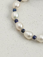 Faceted Lapis Lazuli & Freshwater Pearl /Wisdom & Inner Truth/ "Indigo Ripple" Bracelet