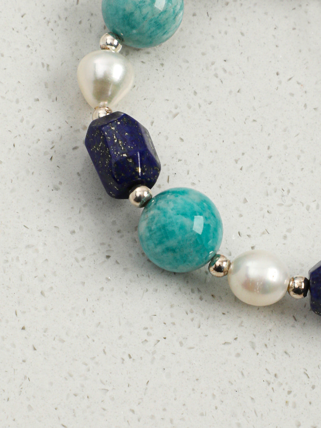 Lapis Lazuli, Amazonite & Black Herkimer Quartz /Wisdom & Calm Truth/ "Indigo Shore" Bracelet