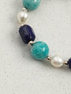 Lapis Lazuli, Amazonite & Black Herkimer Quartz /Wisdom & Calm Truth/ "Indigo Shore" Bracelet