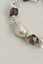 Smoky Quartz, Large Baroque Pearl & Clear Quartz /Grounding & Serenity/ "Inky Ripple" Bracelet