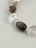 Smoky Quartz, Large Baroque Pearl & Clear Quartz /Grounding & Serenity/ "Inky Ripple" Bracelet