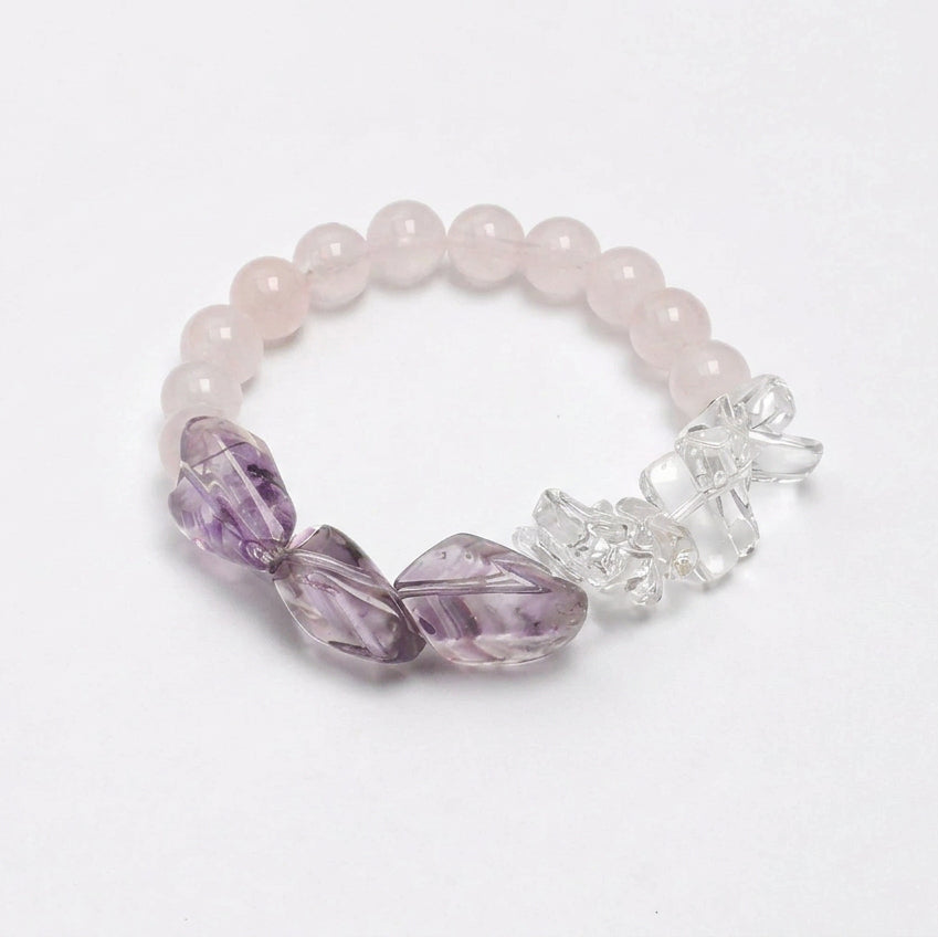 Amethyst, Rose Quartz & Clear Quartz /Inner Peace & Self-Love & Amplification/"Rosy Luminescence" Bracelet