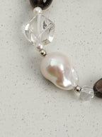 Smoky Quartz, Large Baroque Pearl & Clear Quartz /Grounding & Serenity/ "Inky Ripple" Bracelet