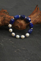 Faceted Lapis Lazuli & Freshwater Pearl /Wisdom & Inner Truth/ "Indigo Ripple" Bracelet