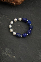 Faceted Lapis Lazuli & Freshwater Pearl /Wisdom & Inner Truth/ "Indigo Ripple" Bracelet