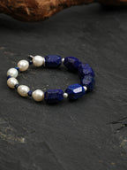 Faceted Lapis Lazuli & Freshwater Pearl /Wisdom & Inner Truth/ "Indigo Ripple" Bracelet
