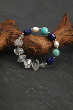 Lapis Lazuli, Amazonite & Black Herkimer Quartz /Wisdom & Calm Truth/ "Indigo Shore" Bracelet