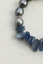 Blue Kyanite, Dalmatian Jasper & Tooth Baroque Pearl /Alignment & Joy/ "Azure Ripple" Bracelet