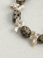 Blue Kyanite, Dalmatian Jasper & Tooth Baroque Pearl /Alignment & Joy/ "Azure Ripple" Bracelet