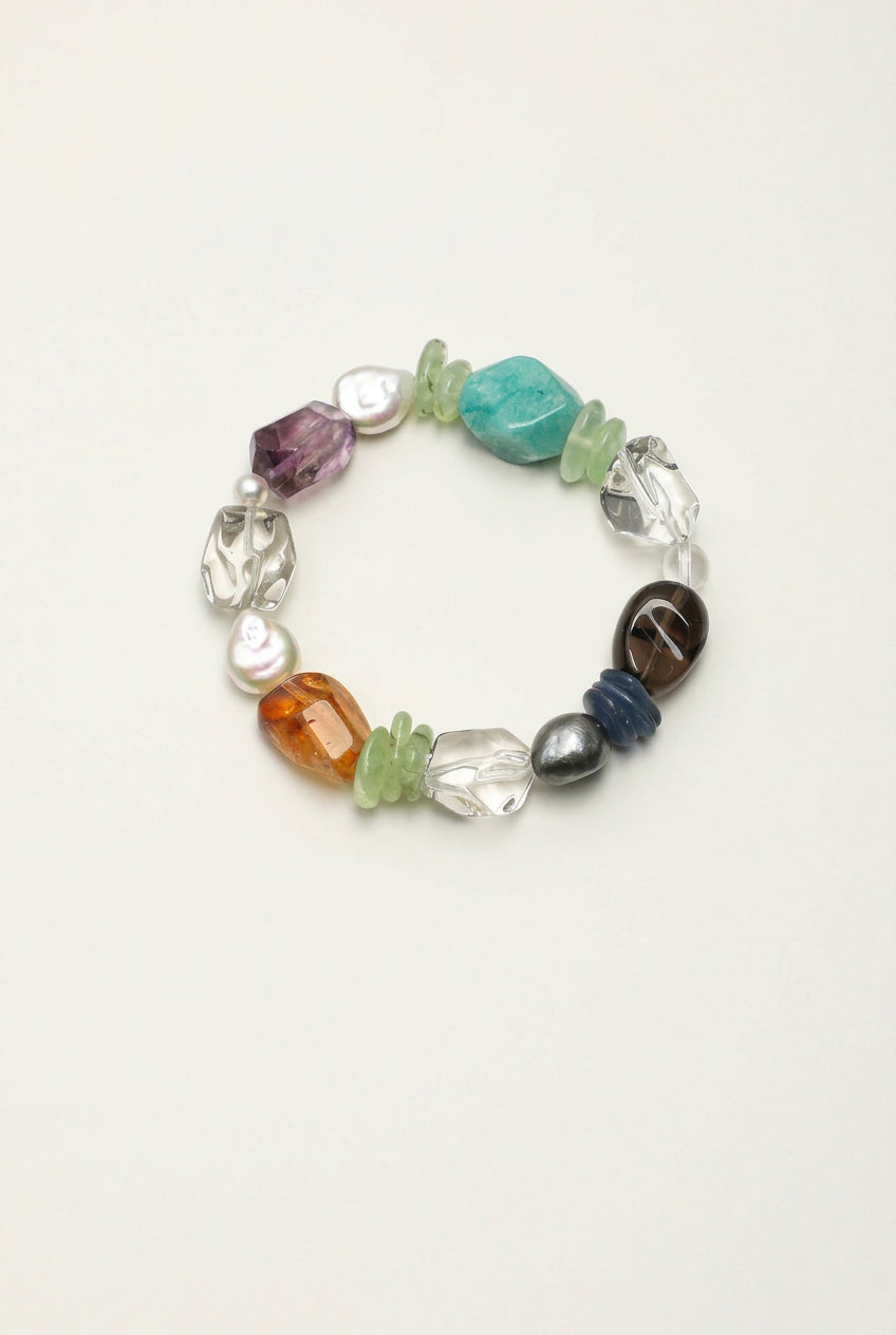 Multi-Gemstone, Blue Kyanite & Baroque Pearl /Chakra Alignment & Clarity/ "Prismatic Ripple" Bracelet