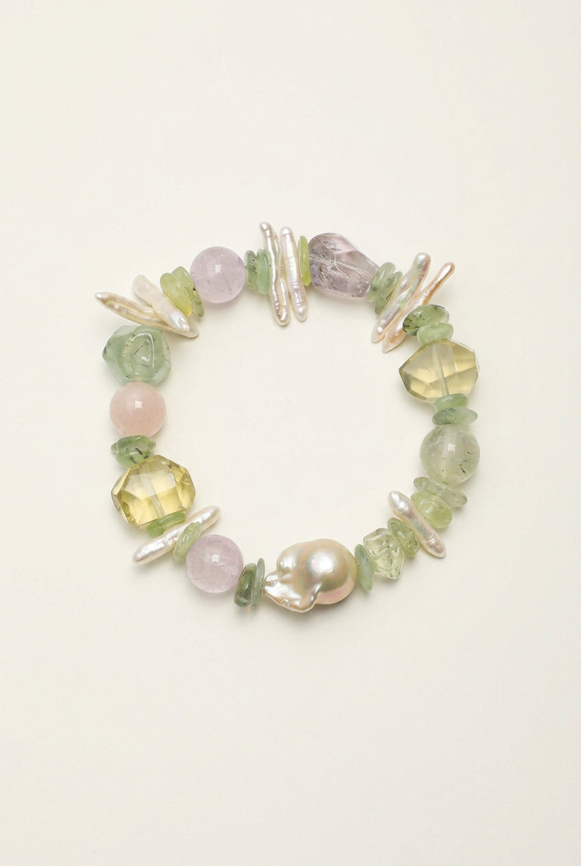 Prehnite, Multi-Gemstone & Baroque Pearl /Heart Harmony & Joy/ "Verdant Mirage" Bracelet