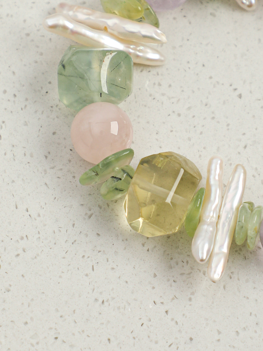 Prehnite, Multi-Gemstone & Baroque Pearl /Heart Harmony & Joy/ "Verdant Mirage" Bracelet