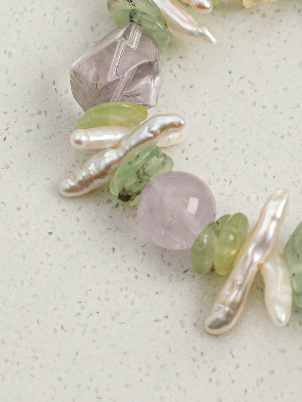 Prehnite, Multi-Gemstone & Baroque Pearl /Heart Harmony & Joy/ "Verdant Mirage" Bracelet