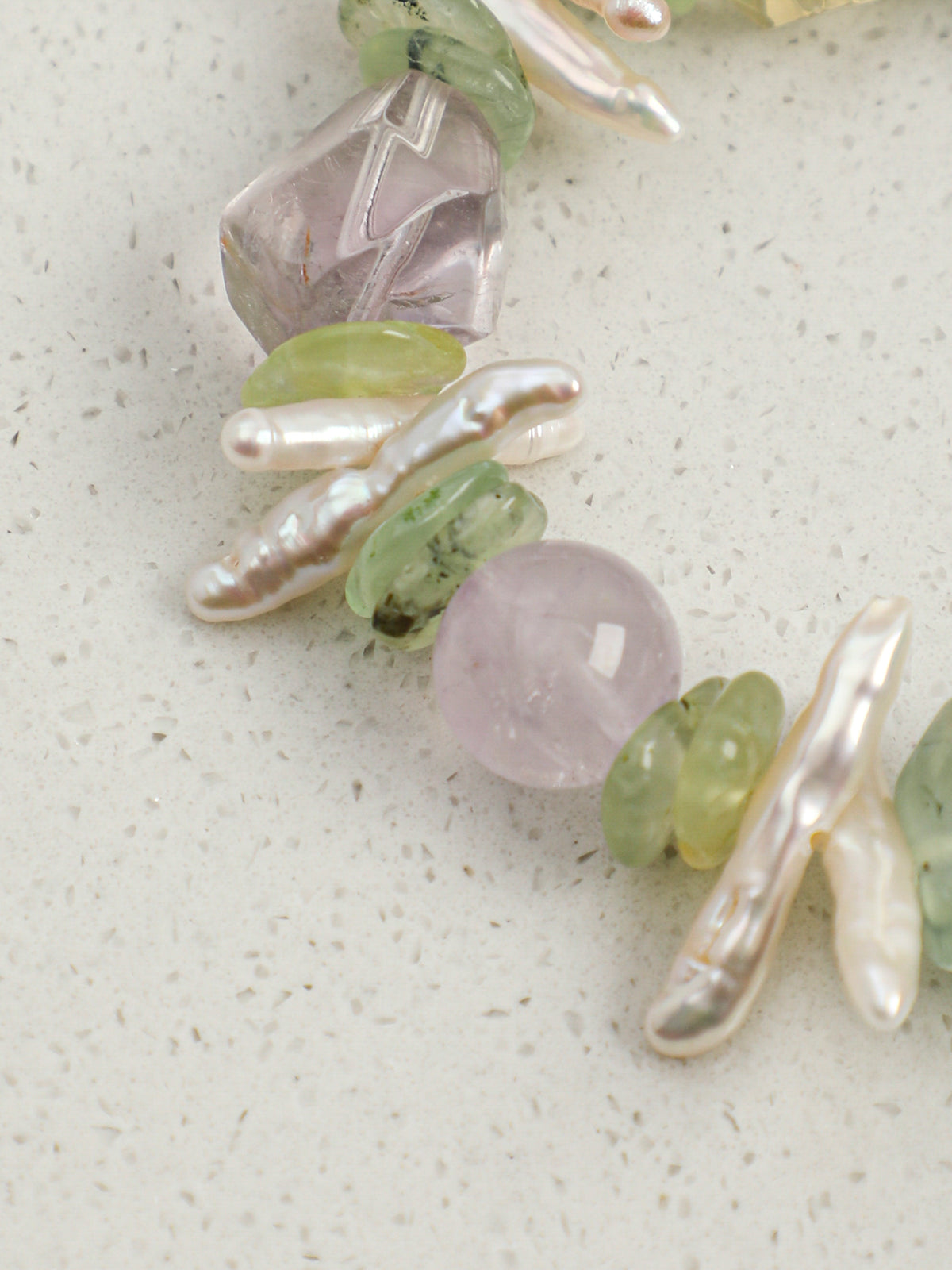 Prehnite, Multi-Gemstone & Baroque Pearl /Heart Harmony & Joy/ "Verdant Mirage" Bracelet