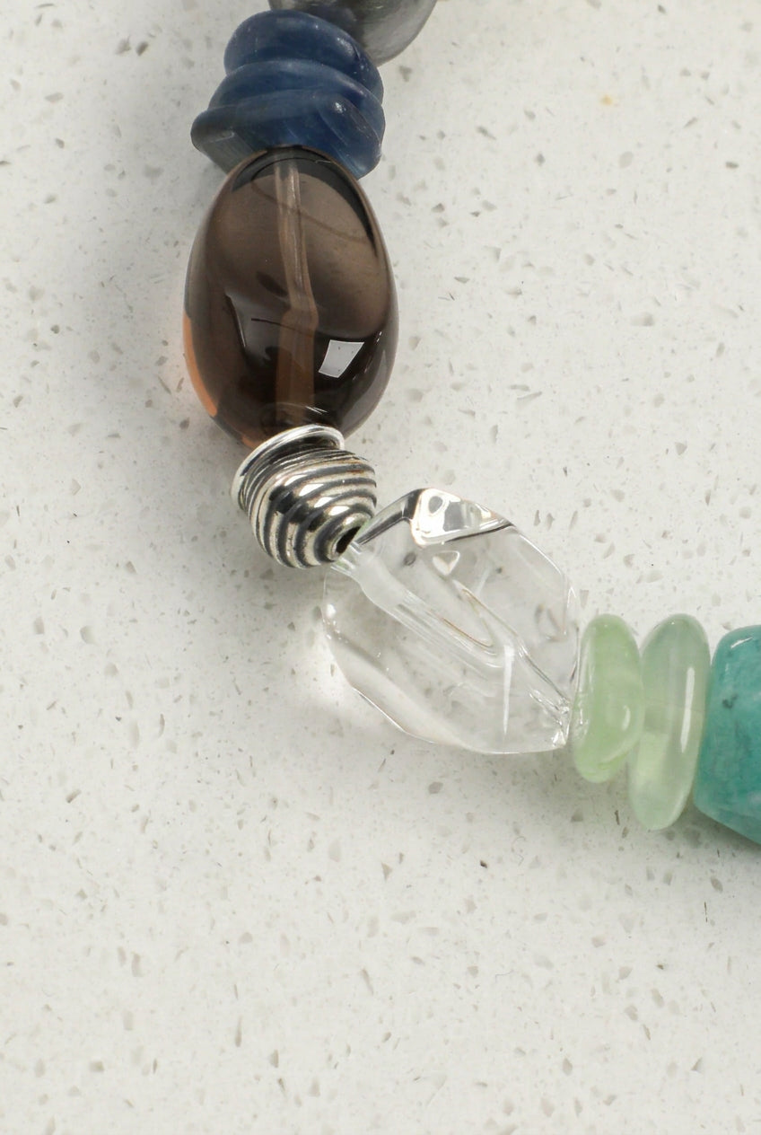 Multi-Gemstone, Blue Kyanite & Baroque Pearl /Chakra Alignment & Clarity/ "Prismatic Ripple" Bracelet