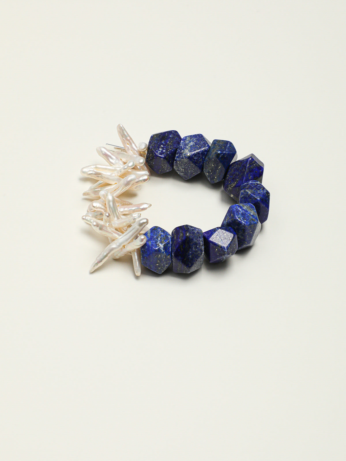 Faceted Lapis Lazuli & Stick Baroque Pearl /Wisdom & Intuition/ "Astral Branch" Split Bracelet