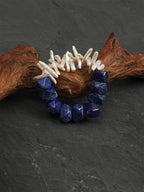 Faceted Lapis Lazuli & Stick Baroque Pearl /Wisdom & Intuition/ "Astral Branch" Split Bracelet