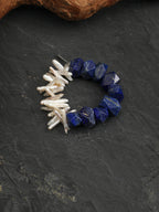 Faceted Lapis Lazuli & Stick Baroque Pearl /Wisdom & Intuition/ "Astral Branch" Split Bracelet