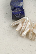 Faceted Lapis Lazuli & Stick Baroque Pearl /Wisdom & Intuition/ "Astral Branch" Split Bracelet