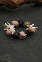 Pink Opal, Black Onyx & Stick Baroque Pearl /Protection & Heart Healing/ "Rosy Haven" Bracelet