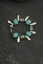 Amazonite & Tooth Baroque Pearl /Abundance & Femininity/ "Misty River" Hand-Knotted Bracelet