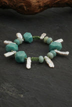 Amazonite & Tooth Baroque Pearl /Abundance & Femininity/ "Misty River" Hand-Knotted Bracelet